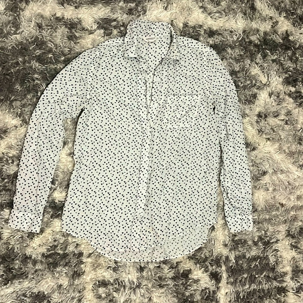 Black and white hearts button down shirt
